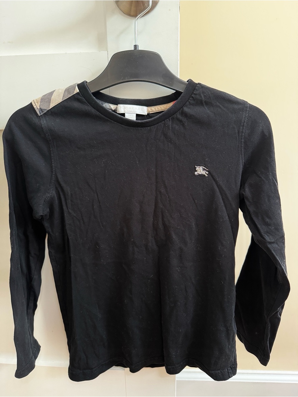 Burberry Black Long-Sleeve Kids Tee with Check Shoulder